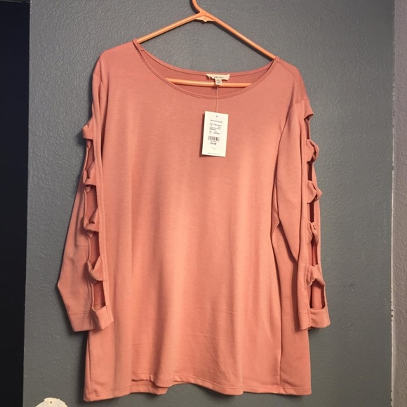 Como Blu Tops - Women's Plus Size Peach Blouse with Cut Out Sleeve